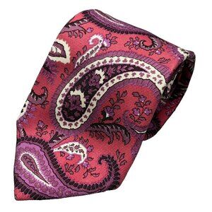 ETRO Milano Tie 100% Silk Pink Paisley Made in Italy Satin 4.25"